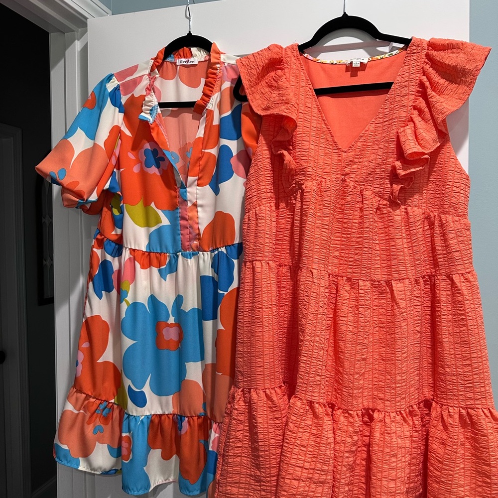 2 Dresses Umgee Vibrant Coral dress and colorful floral dress